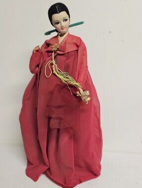 Vintage Korean Hanbok Souvenir Doll Red Dress Read Description